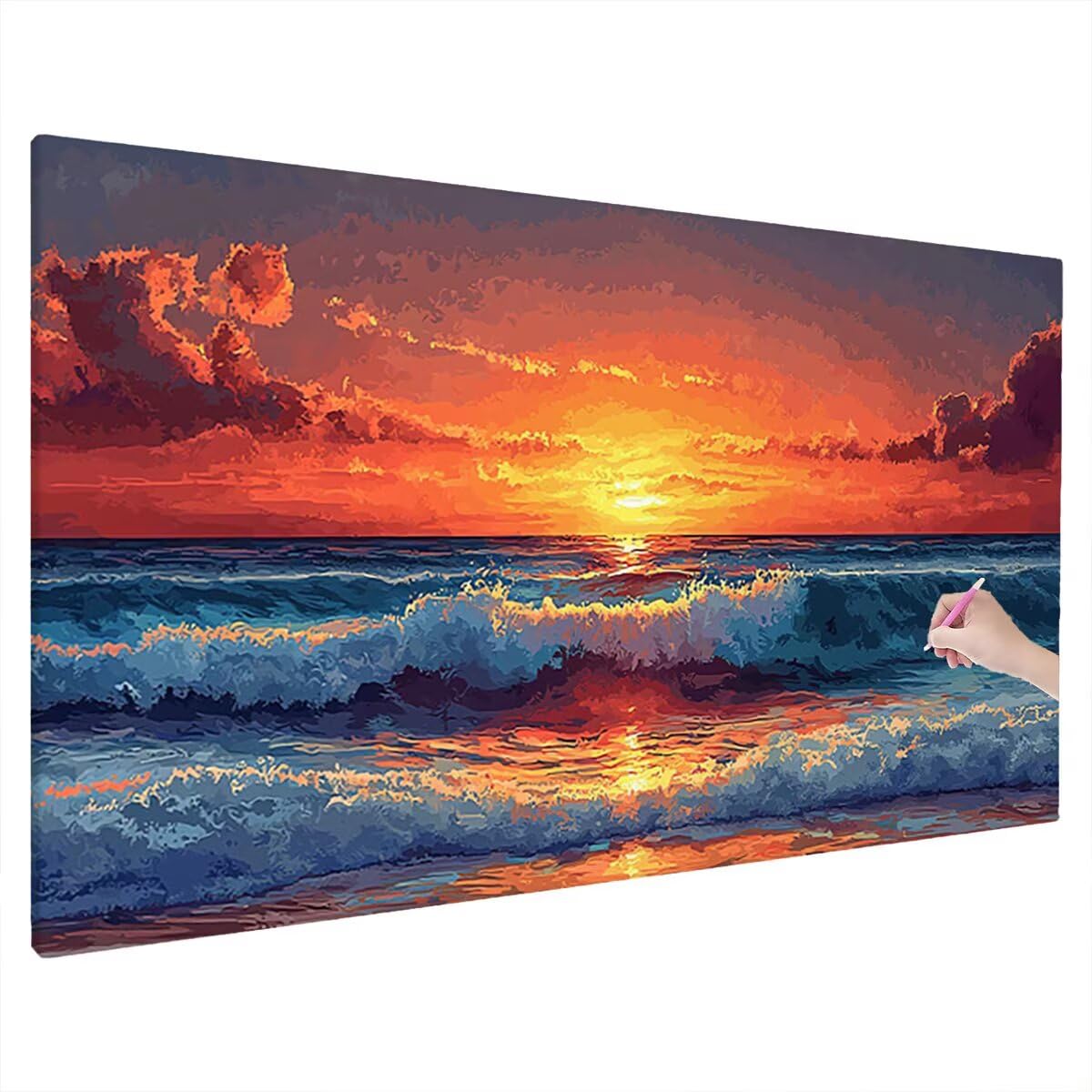 Malarstwo diamentowe Zachód słońca, 5D Crystal Art Plaża Diament Malarstwo diamentowe Duży rozmiar 150x60 cm, DIY diamentowe malowanie na Boże Narodzenie dekoracje ścienne, pomysły na prezent dla