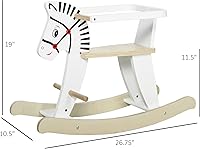 Vista 7 de Qaba Caballo mecedor de madera para niños de 1 a 3 años con diseño clásico y barra de seguridad de madera, color blanco