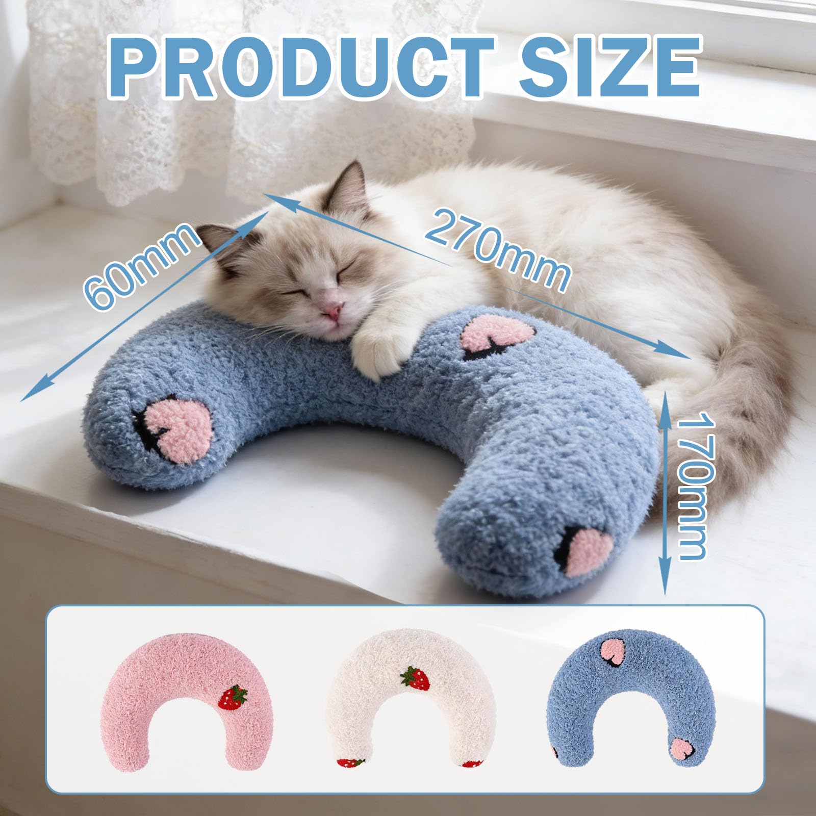 Cuscino per gatti a forma di U supporto per collo rosa bianco blu