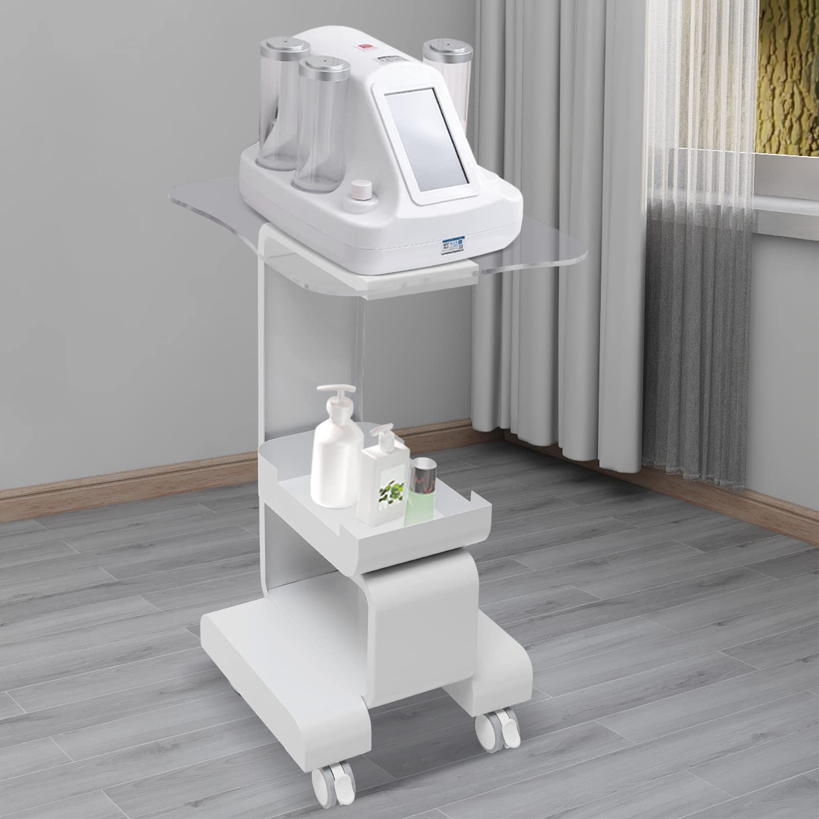 MINRS Salonwagen Kosmetikwagen mit Rollen Beauty Salon Trolley Arbeitswagen Kosmetik Friseur Rollwagen Tragfähigkeit 15kg 47 x 37 x 76 cm für Friseur Beauty Salon SPA,Weiß