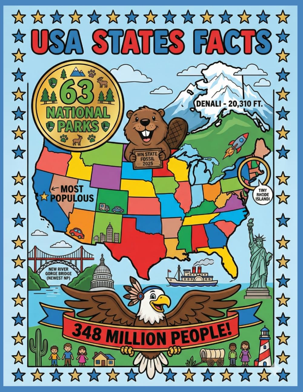USA States Facts Coloring Book