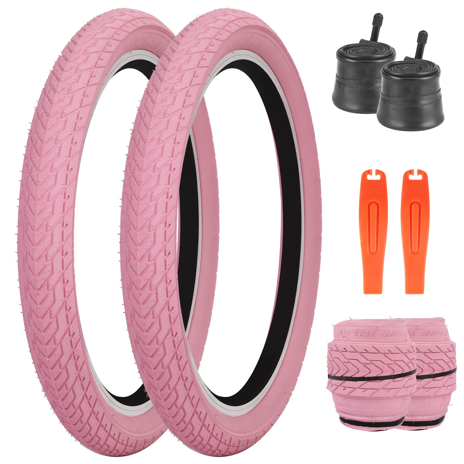 Bike Tire 20 inch for Replacement Multiple Colors to Choose (Pink - 2 Pack with Inner Tube, 20 x 2.35 inch)