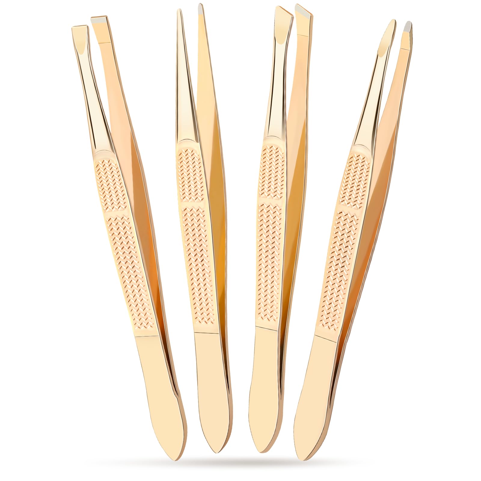 Alyvisun 4 Pezzi Pinzette Sopracciglia Professionale, Portatile Acciaio Inossidabile Pinzetta, Rivestimento Antiscivolo Progettazione, Pinzette di Precisione Adatto per Capelli Incarniti (Dorato)