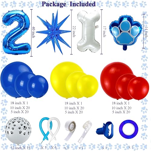 Miniatura 4 de Kit de arco de guirnalda de globos de 158 piezas con números azules de 40 pulgadas, globos de papel de aluminio con estampado de huellas de perro