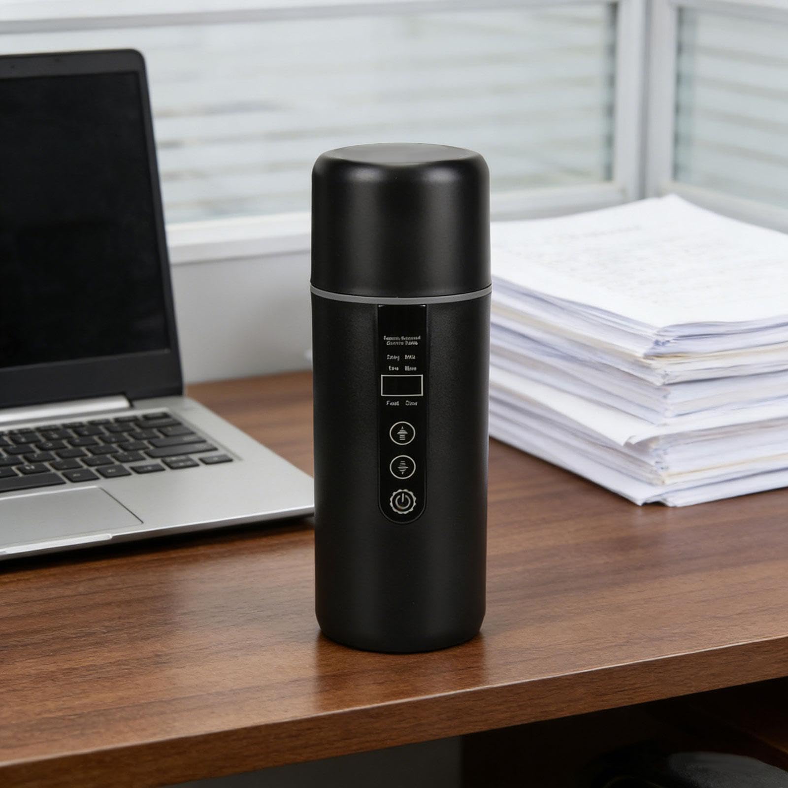 Taza Térmica para Coche con Calentamiento Automático Y Función para Mantener Caliente, Indicador de Temperatura, Acero Inoxidable, Gran Capacidad, Hie, Negro, tal como se describe