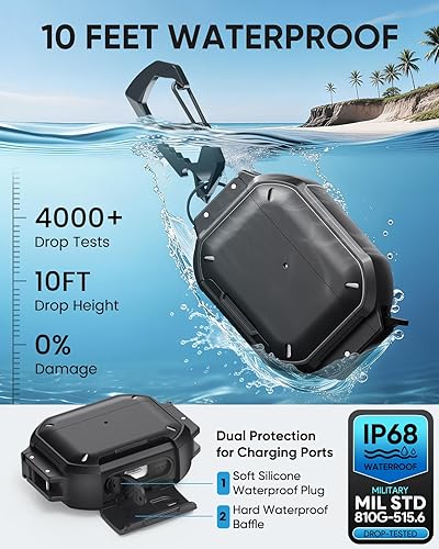 Miniatura 3 de MoKo Funda compatible con AirPods Pro 3 con bloqueo seguro, IP68 impermeable y de grado militar para iPods Pro 3, funda protectora para auriculares