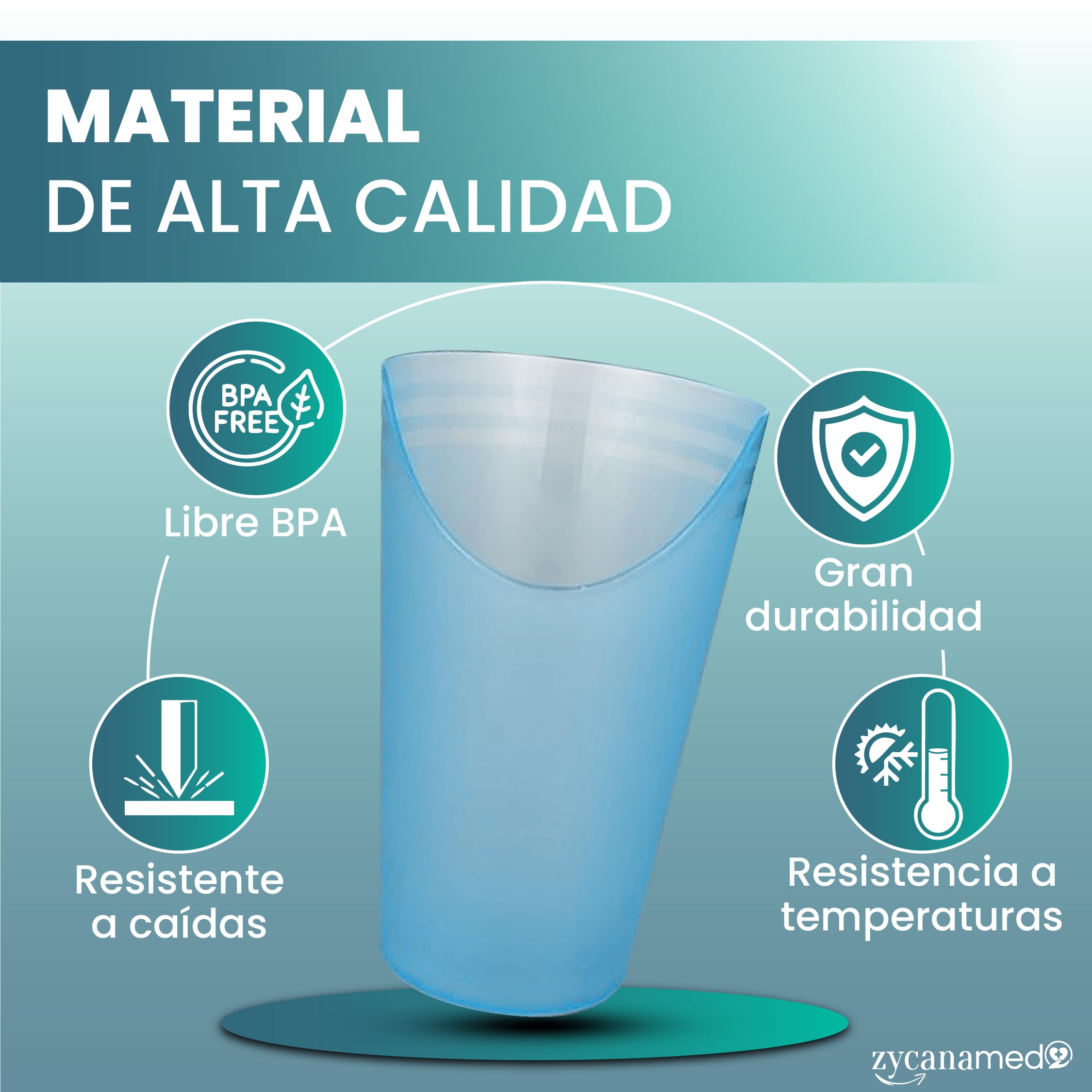 ZYCANAMED Vaso Disfagia Recortado Con Hueco Para nariz escotado Anti Atragantamiento Vaso Ortopédico Para Discapacitados - 2 Unidades (Polipropileno (PP) (Vasos) — view 6