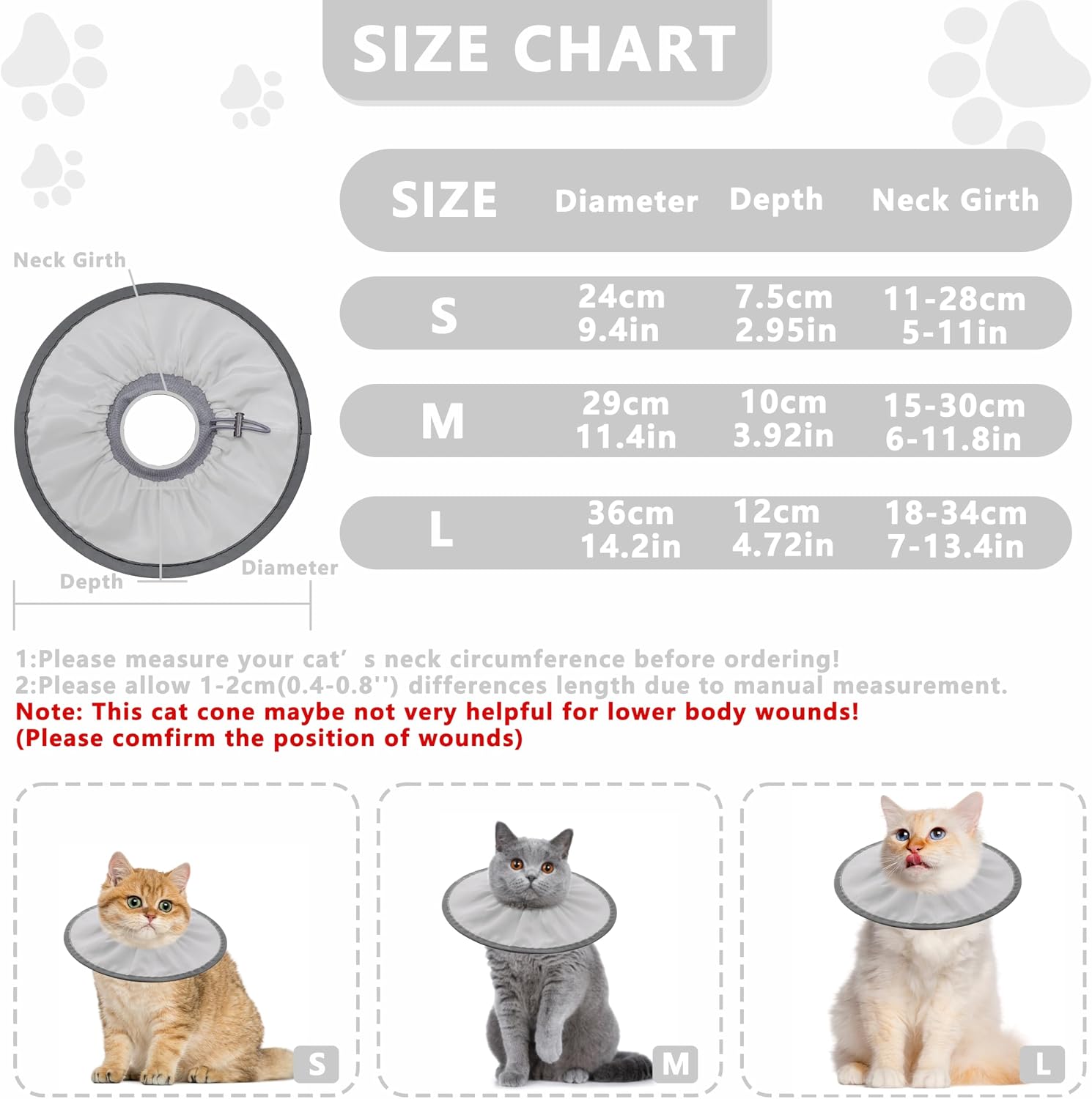 Seyezo Lightweight Cat Cone Collar Soft, Adjustable,Gray, Medium | Cone for Cats to Stop Licking, Soft Comfortable, Cat Recovery Cone After Surgery, Elizabethan E Collar for Cats, E-Collar