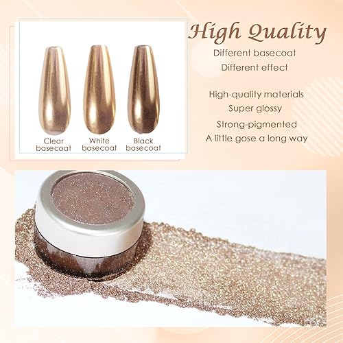 Miniatura 3 de Laza Polvo de uñas cromado, efecto espejo, polvo metálico, holográfico, brillantina glaseada, decoración de manicura, pigmento reflectante para