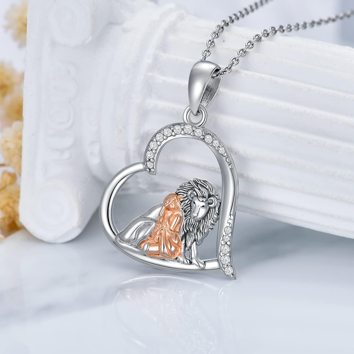 Wolf/Tiger/Lion/Bunny/Dragon/Fox/Dinosaur/Horse/Cat and Girl Necklace 925 Sterling Silver Moonstone/Abalone Shell Pendant Animal Jewelry for Women Girls Daughter Mom Birthday Gifts…