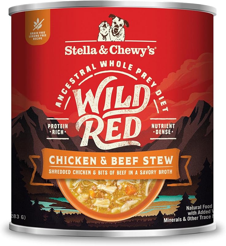 Ração úmida para cães Stella & Chewy's Wild Red, ensopado de frango e carne bovina, 283 g, pacote com 6