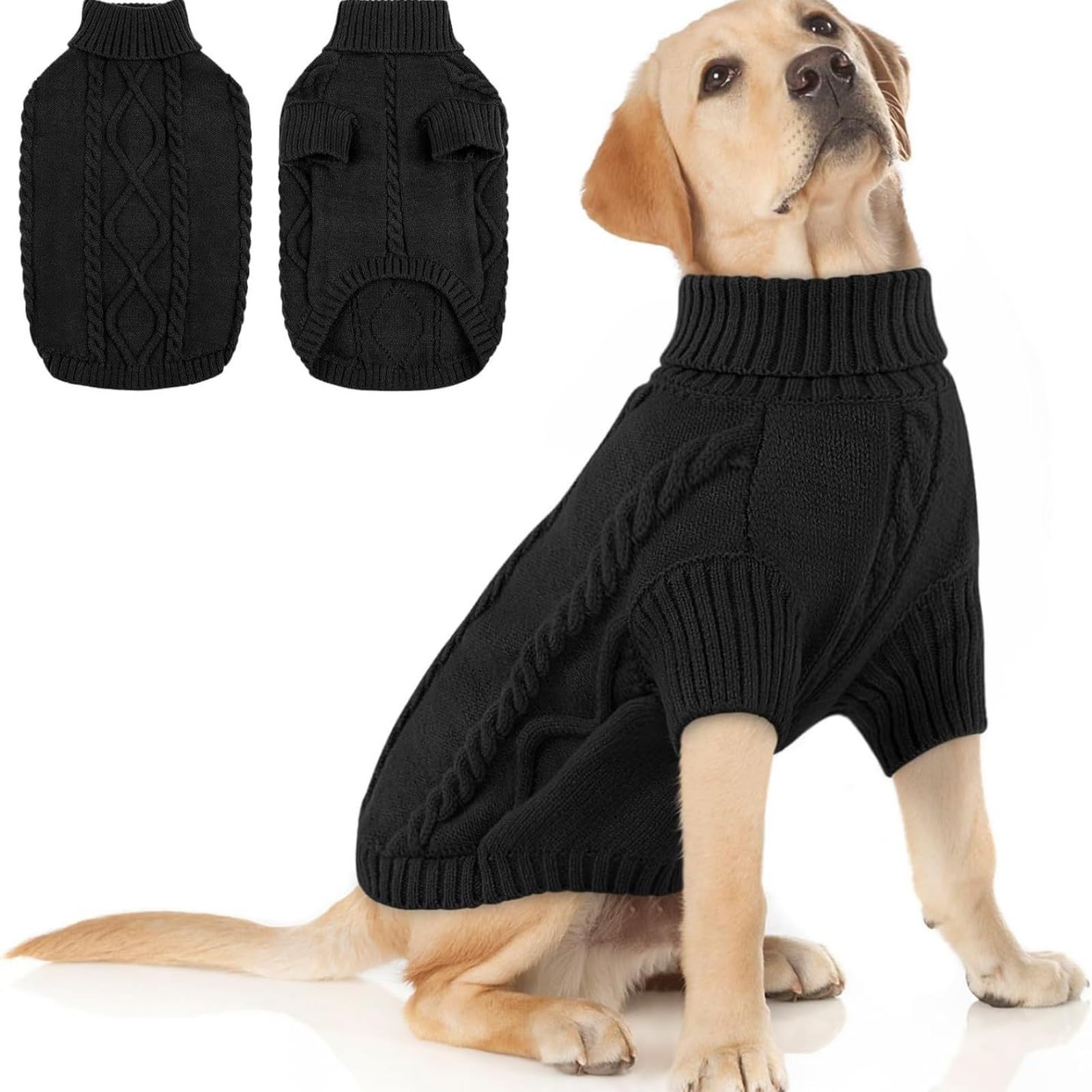 Hixingo Dog Knitted Jumper for Large Medium Small, XS-5XL Puppy Knitted Jacket Soft Warm Lightweight Winter Coat for Cold Weather Pets Male or Female (Black,L)