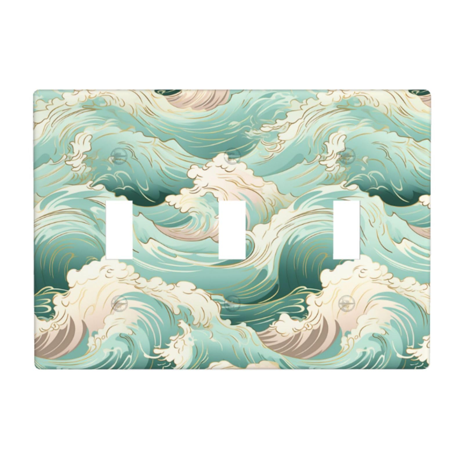 Watercolor Waves Pattern Light Switch Covers 3 Gang Triple Toggle Wall Plate Switchplate Electrical Faceplate for Bathroom Kitchen Bedroom Decor