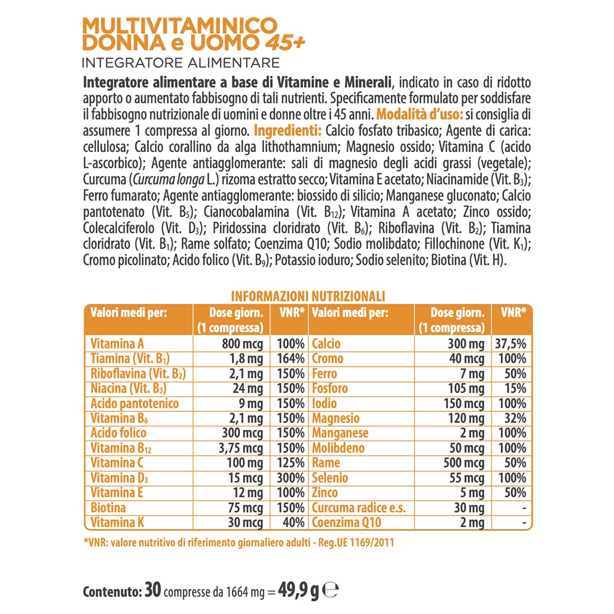 FRAU Senior, Multivitaminico Donna E Uomo 45+, Integratore Articolazioni E Integratore Stanchezza, 30 Compresse, Senza Glutine, color Bianco - Confezione da 9