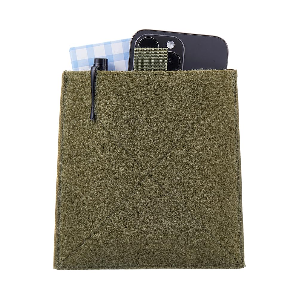 WADORN 2 Pcs Tactical Hook&Loop Pouch EDC Utility Admin Storage Organizer Pocket Sleeve Expansion Insert Pouches for Mini Notebook Cellphone Backpack Tactical Bag Accessories, Dark Olive Green