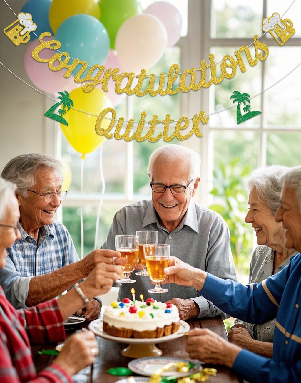 Congratulations Quitter Banner,Happy Retirement Party Decoation,Office Work Leaving Going Away Party Supplies Gold Green Double-Sided Glitter - Image 3