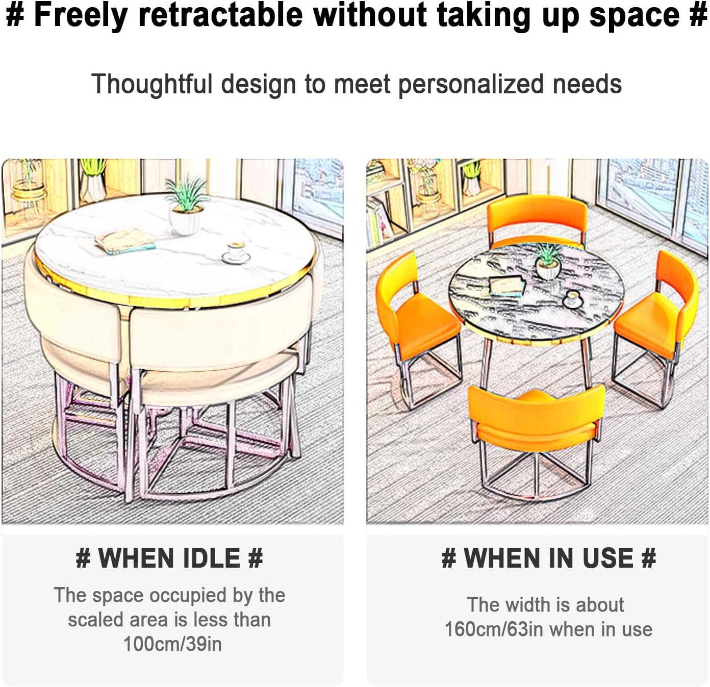 Modern Office Reception Conference Room Coffee Table Set with Dining Table and Chair Round ion Table for Small Apartment Balcony or Kitchen Rest Area,Orange-One Size