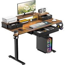 Electric Standing Desk, 120x60cm, Height Adjustable Gaming Desk with Drawer