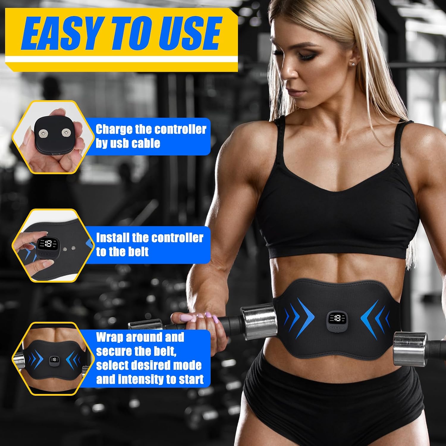 FDA Cleared ABS Stimulator Muscle Toner, Ab Machine, Fitness Workout Equipment for Women and Men (Black Blue)