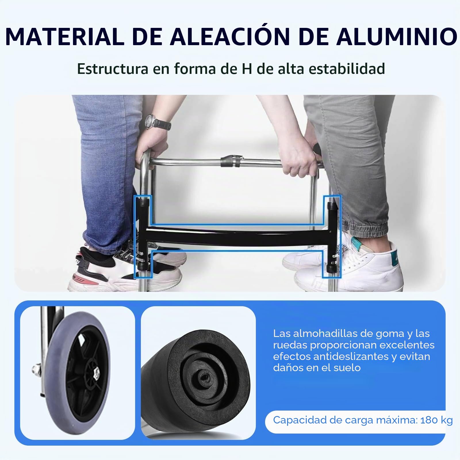 Andador plegable con ruedas, marco de pasamanos, andador plegable ligero para ancianos, altura ajustable de 8 niveles para personas mayores, rueda delantera, hasta 390 libras