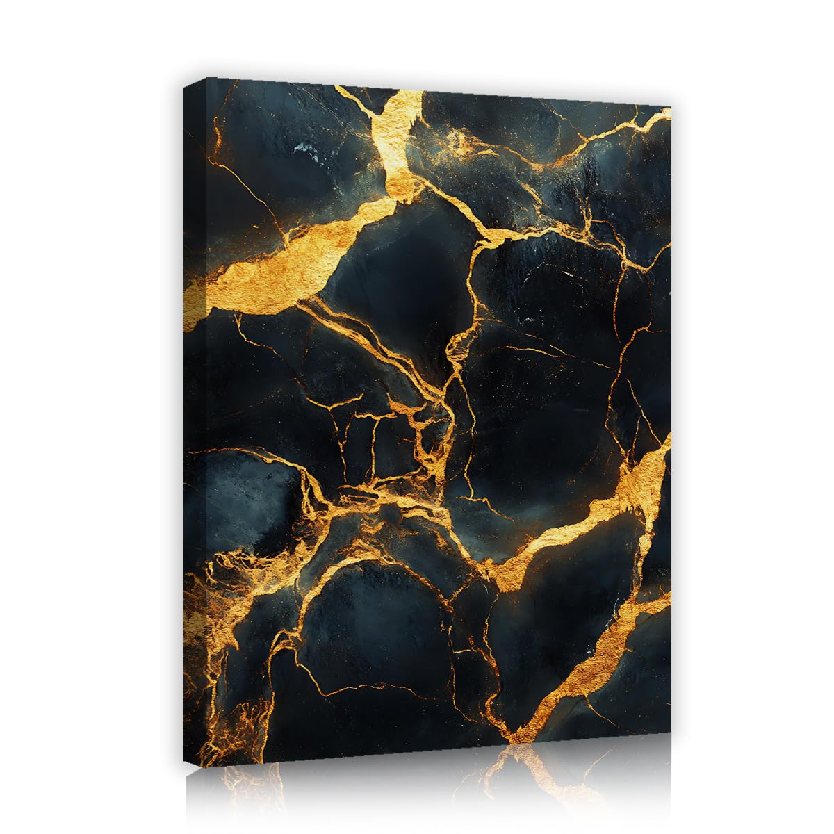 TOANGWALL Black and Gold Wall Art Entryway Stone Veins Framed Canvas Prints Luxury Geometric Textured Abstract Poster Painting for Corridor Decor 50x60cm