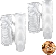 Pack of 100 Deli Containers, Plastic Cups with Lids, Small Containers with Lids, Mini Tins with Lid, 1 oz Food Storage Containers, Leak-Proof, for Sauces, Dips, Spices, Ketchup Salads (25 ml)