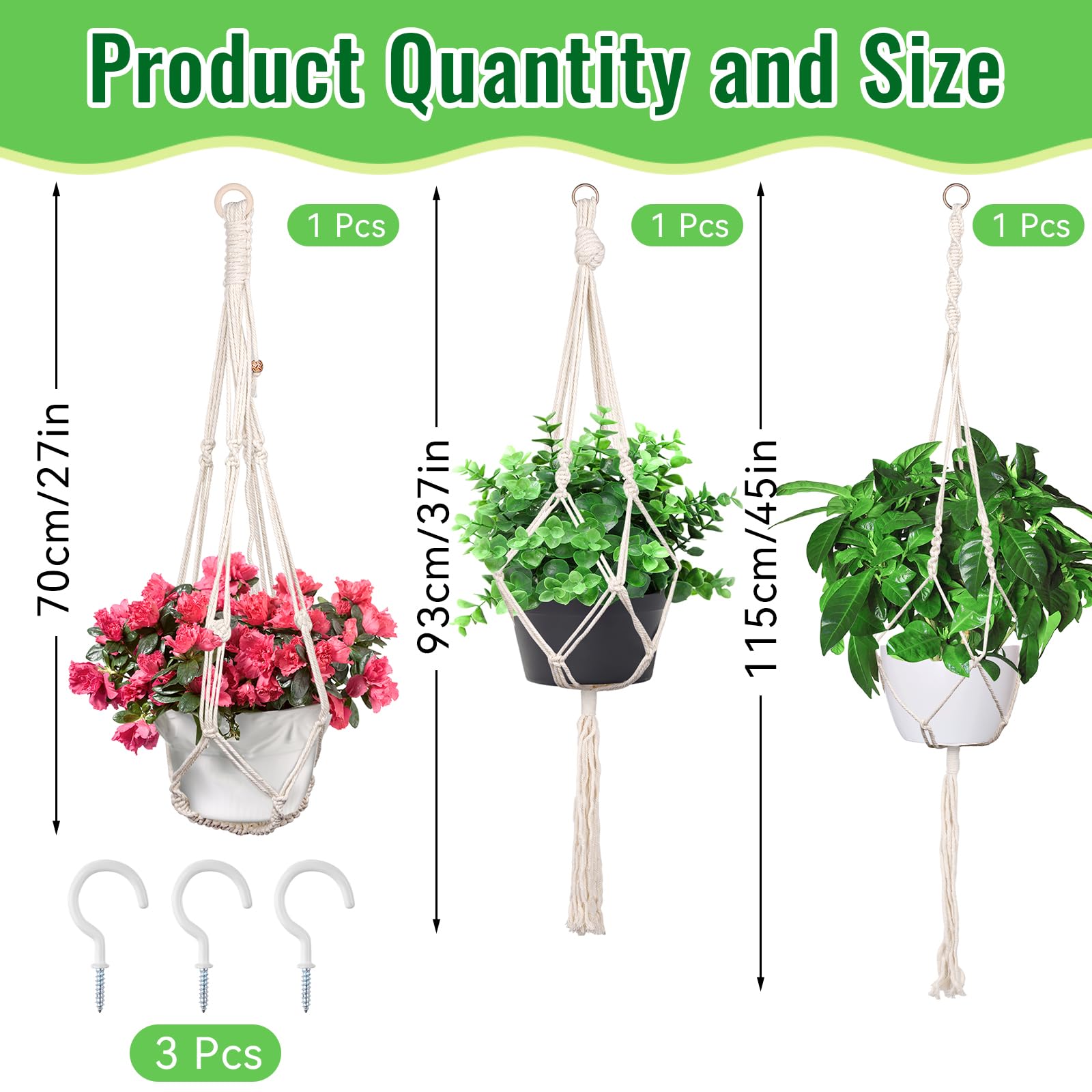 Snapklik.com : Macrame Plant Hanger - 3 Pack Indoor Hanging Planter