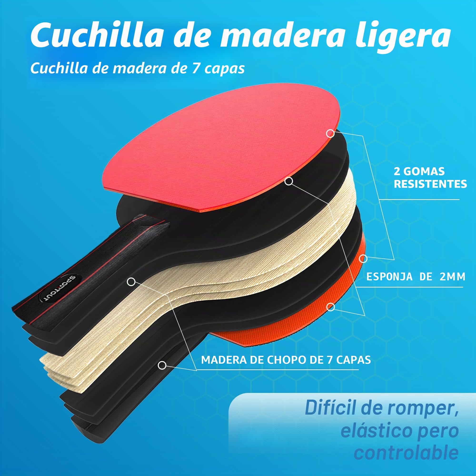 Palas de Ping Pong, Set de Alto Rendimiento - Palas de Tenis de Mesa, Pelotas de Ping Pong, Caja de Almacenamiento - Palas de Ping Pong - Mesa de Ping Pong Exterior, Interior (4 Bats)