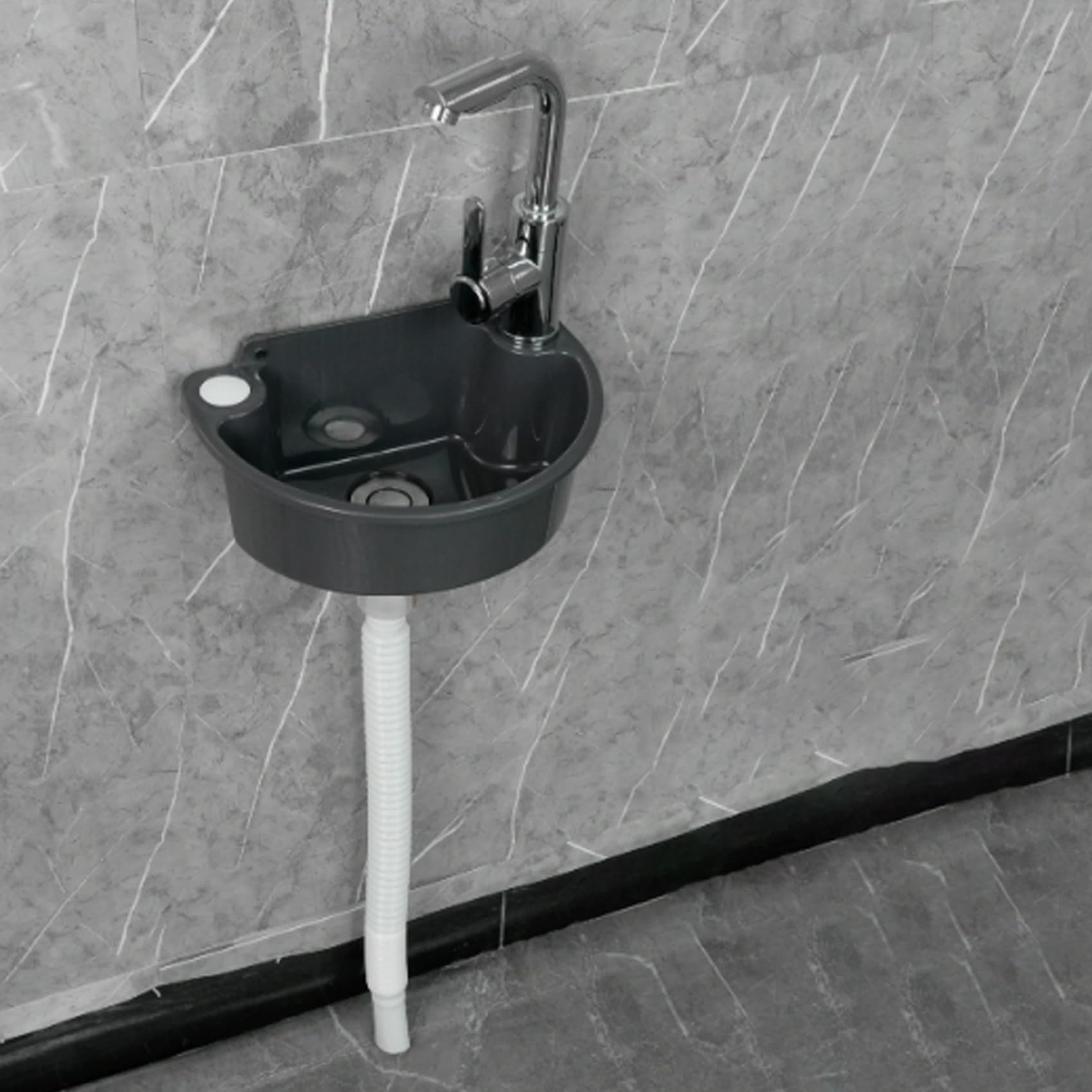 YADZISW Wall Mount Semi-Circular Vessel Sink with Water Pipe for Bathroom Vanity, Compact Design Saves Space