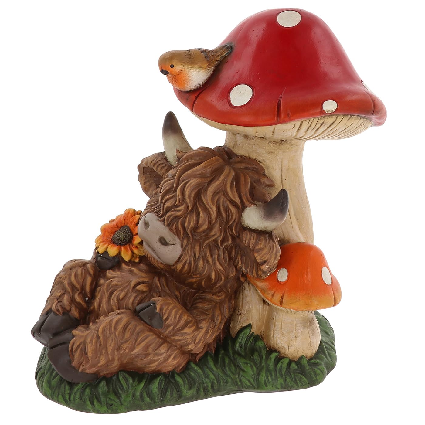 Shudehill Giftware Red Moo Shroom Coo Garden Ornament Extra Large Highland Cow Figurine Rustic Outdoor Decoration