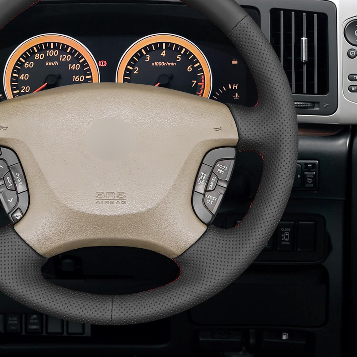 MEWANT Funda de volante de piel sintética negra cosida a mano para Nissan Patrol Y61 1997-2015/Nissan Maxima 2000-2003
