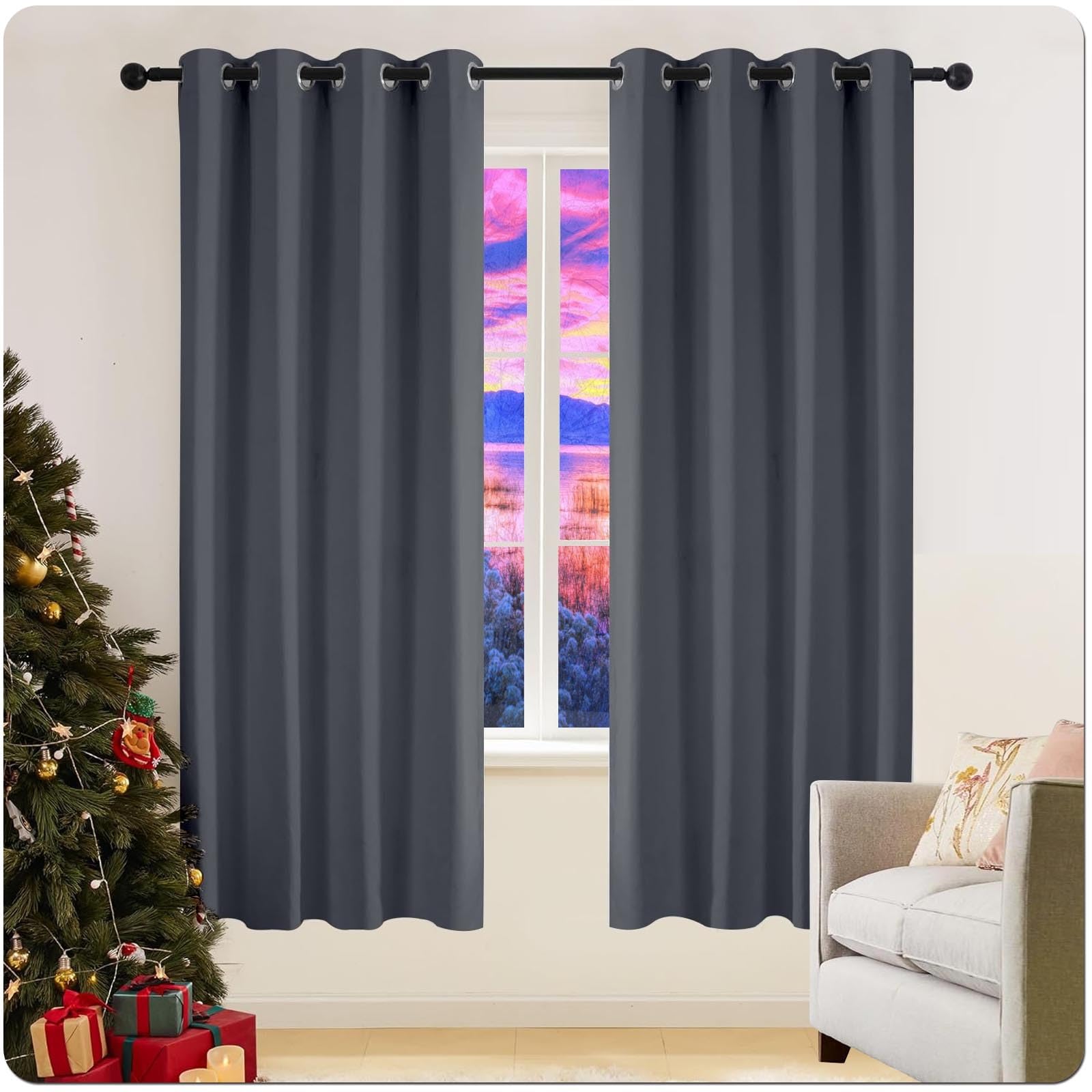 Gaifnag Dark Grey Total Blackout Curtains 250 X 220 Cm Insulated Energy Efficiency Eyelet, Multiple Size And Colour Voile Curtain With Eyelet For Bedroom And Living Room,