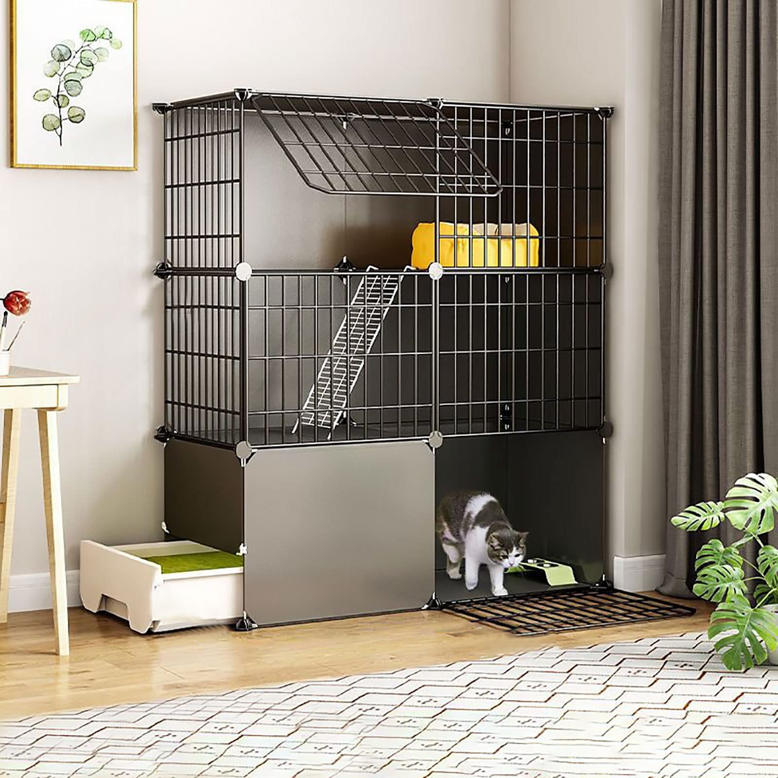 asdchZen Cat Cage Indoor Diy Cat Cages Playpen Detachable Metal Wire Kitten Cage Pet Cat Enclosures With Door For Kitten Small Animals,Black-95x37x109cm