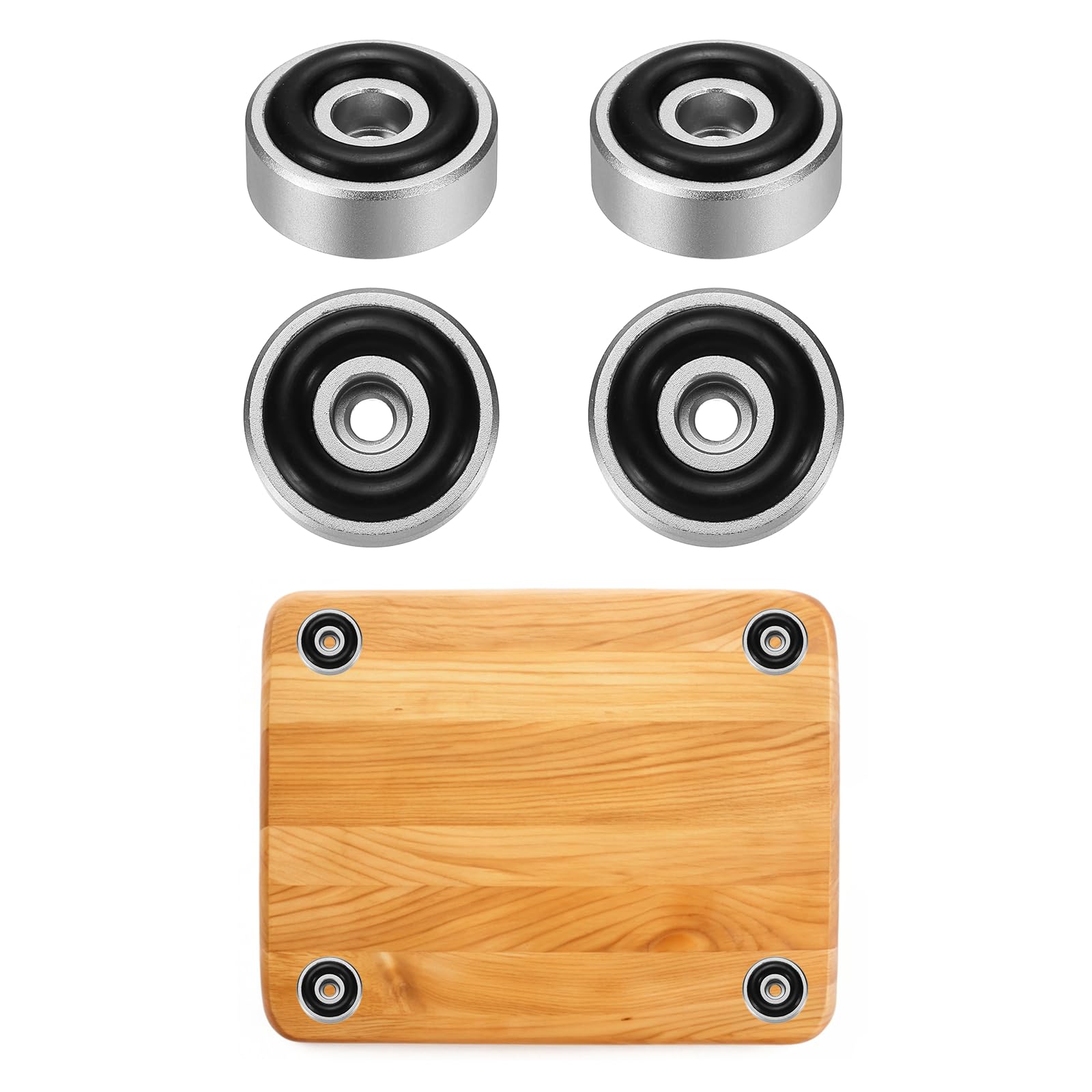 sourcing map 4Pcs Cutting Board Feet, 20x8mm Aluminum Alloy Speaker Stand Feet Anti Vibration Amplifier Foot with Silicone for Chopping Board Speaker Record, Silver