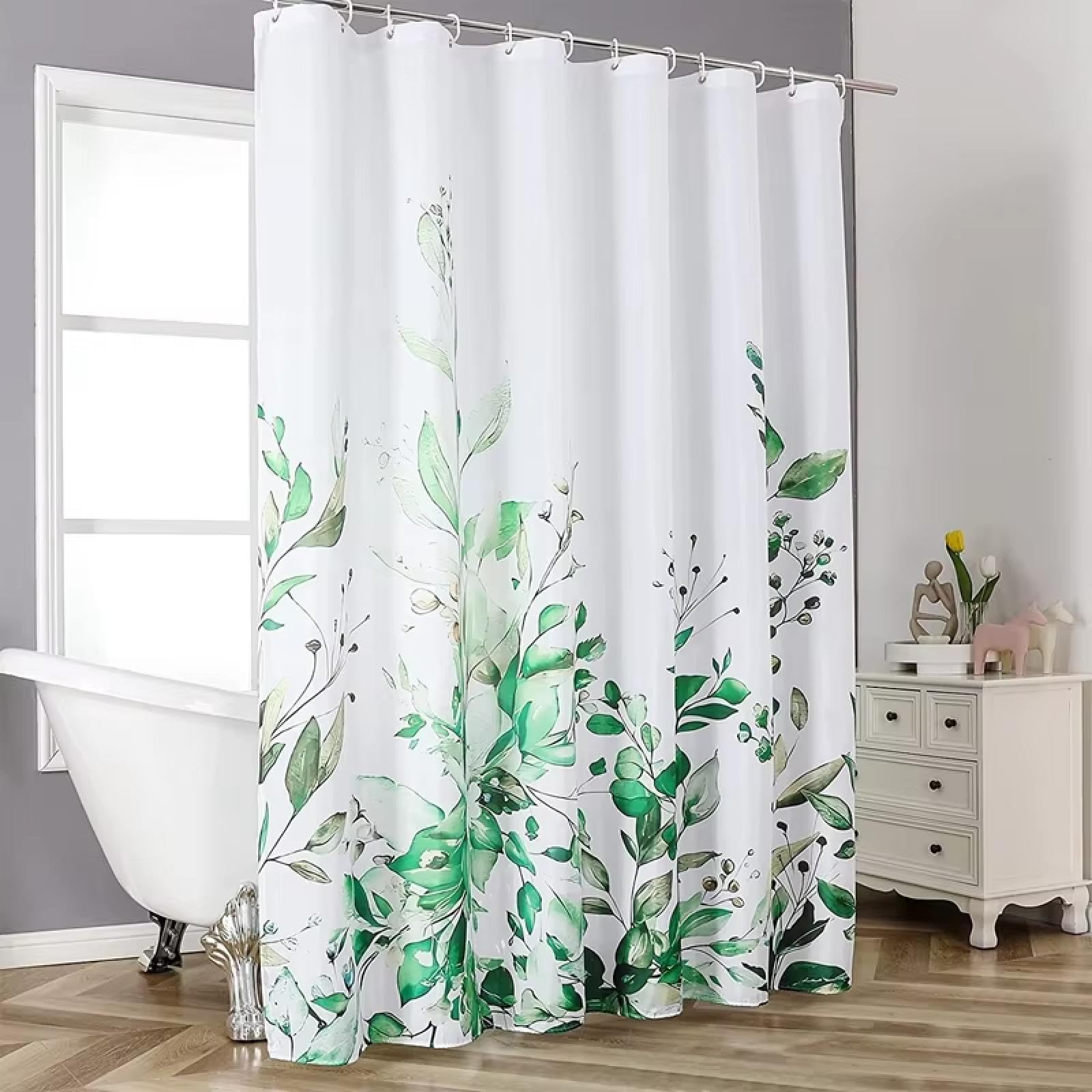 Zasłona prysznicowa z wodoodpornego materiału eukaliptusowego, roślinnego i kwiatowego, z haczykami, 180 x 196 cm (szer. x wys.)