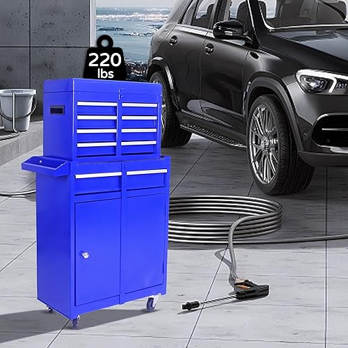 Miniatura 2 de Caja de herramientas 2 en 1 con 5 cajones, organizador de herramientas con estante ajustable y ruedas, gabinete de almacenamiento de herramientas