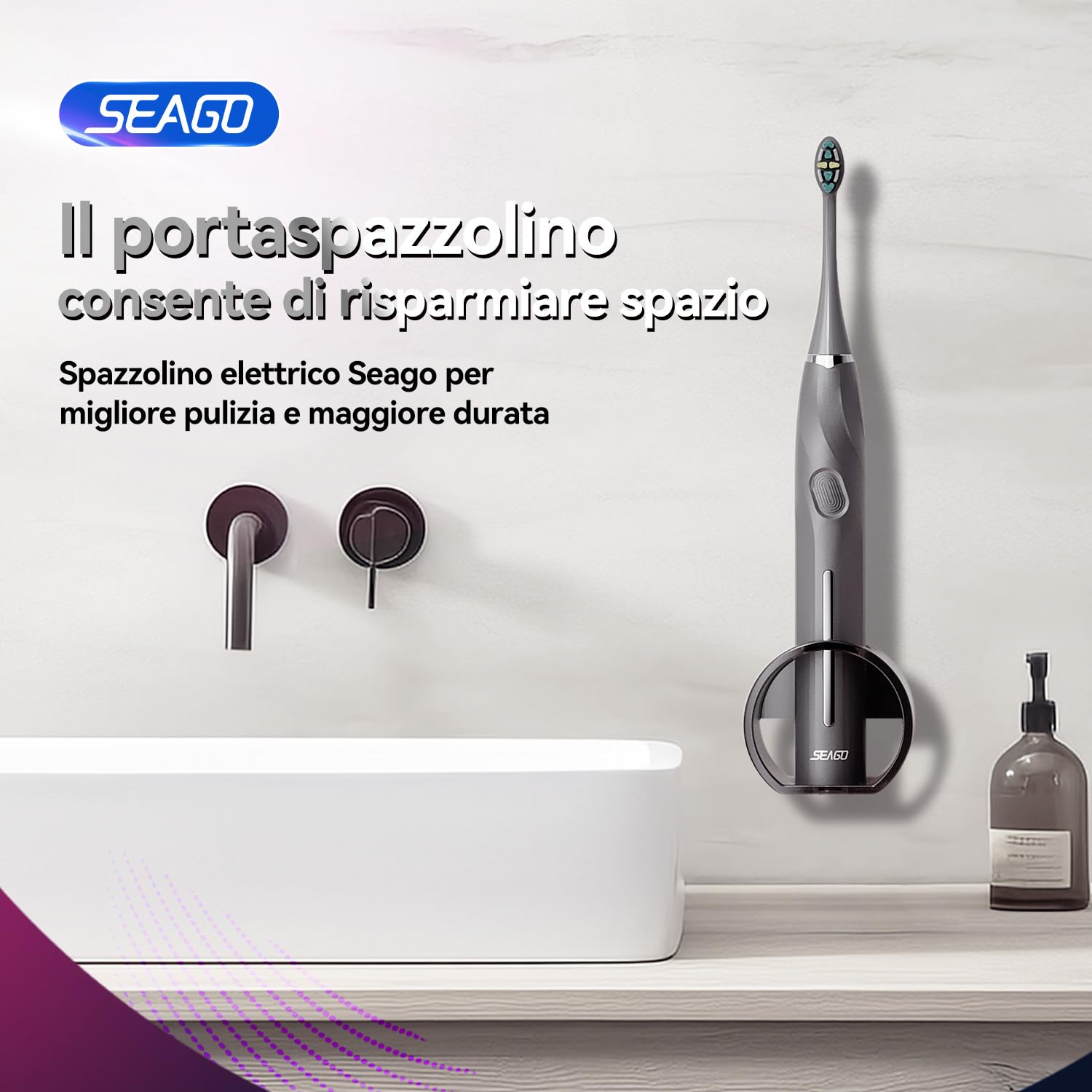 Spazzolino Sonico Elettrico SEAGO con Sensore di Pressione, 8 Testine Sostitutive, USB Ricaricabile, Custodia per Viaggi, IPX7 Impermeabile, 5 Modalità, Batteria Duratura, SG-2752 (Nero)