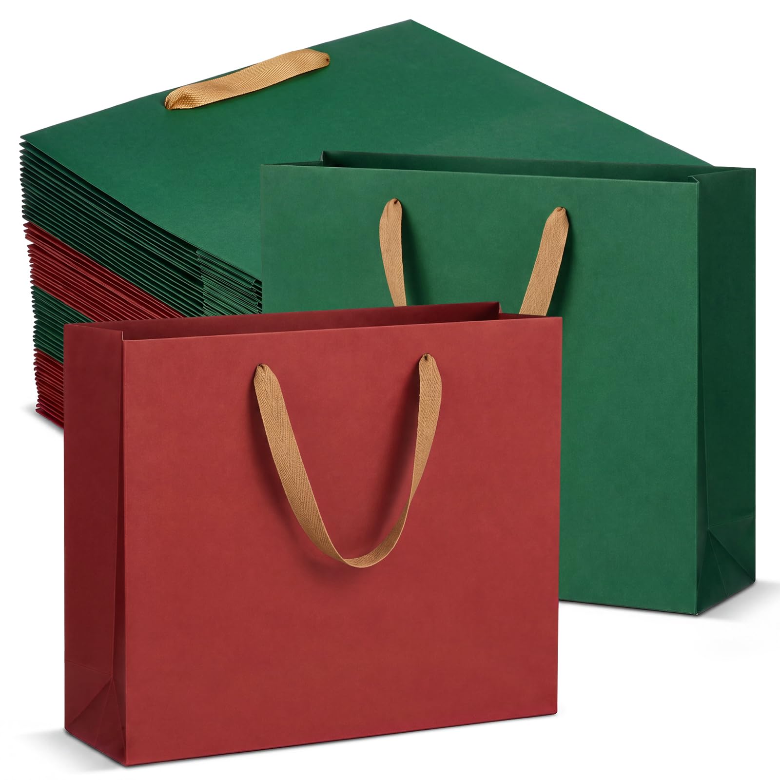 Tenceur Lot de 50 sacs cadeaux de Noël en papier kraft très résistants avec poignées - Sacs cadeaux de Noël réutilisables robustes pour Noël, fêtes, mariages (26 x 21 x 7,9 cm)