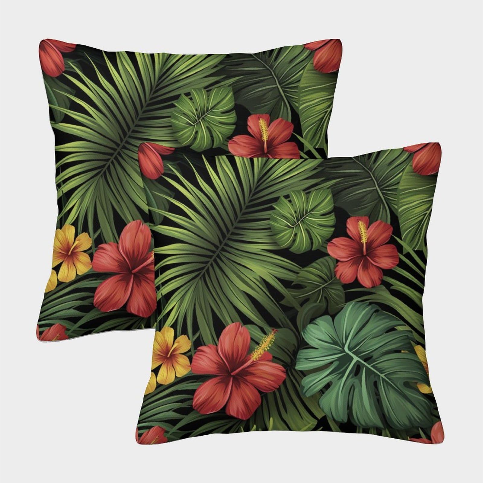 kaiyun 2 Pack Tropical Plants - Leaves 3D Image Printed Single-sided Cushion Cover 45x45cm