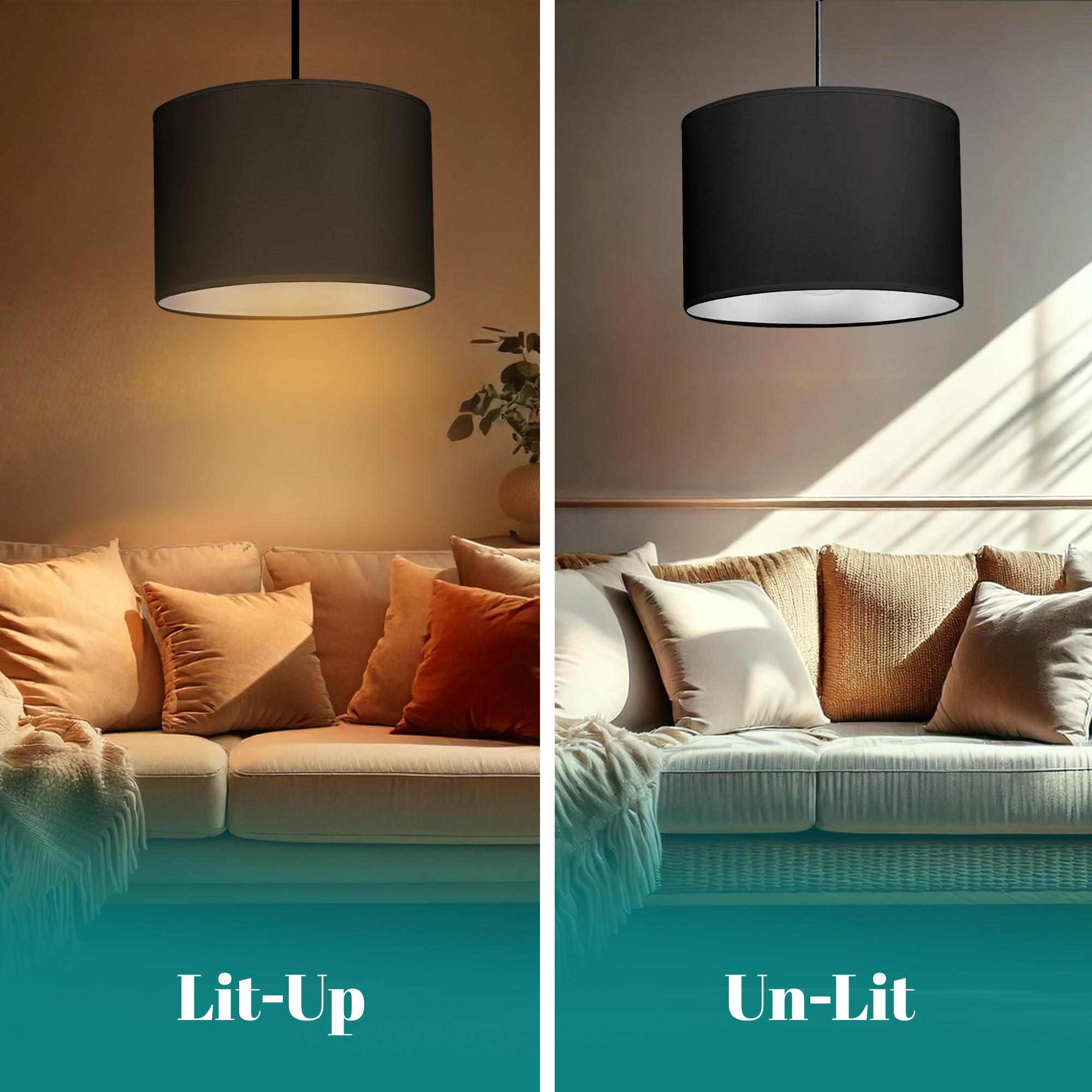 GIGGI Fabric Lamp Shades, 8" Black Light Shade, Modern Lampshades for Ceiling Lights, Table Lamps and Floor Lamps, Easy Fit Pendant Light Shades Ceiling for Living Room, Bedroom, Kitchen, Hallway — view 7