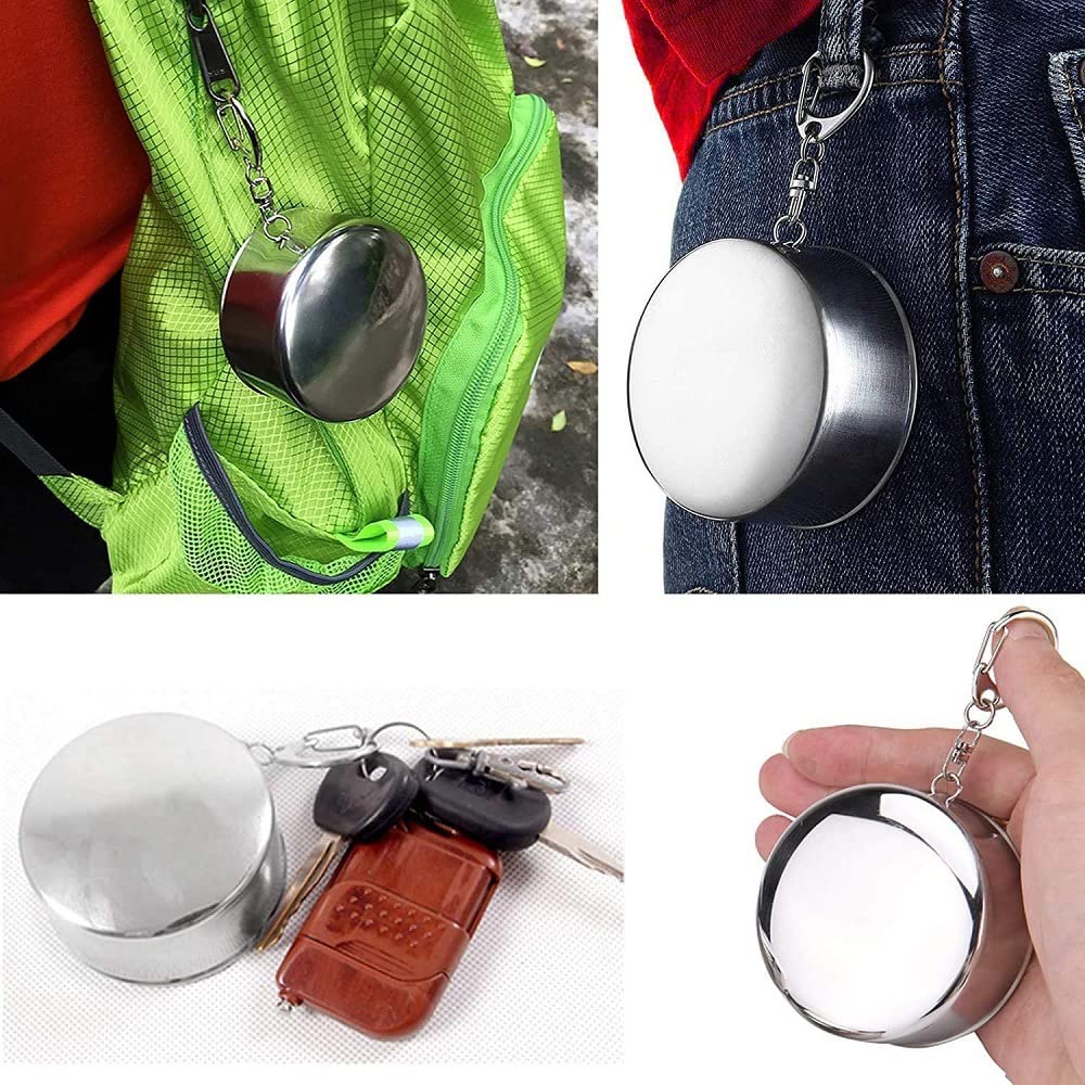 150ML Tazza Pieghevole in Acciaio Inossidabile Bicchiere Pieghevole Tazza Telescopica Coppa In Metallo Da Campeggio per Picnic Escursionismo (M)