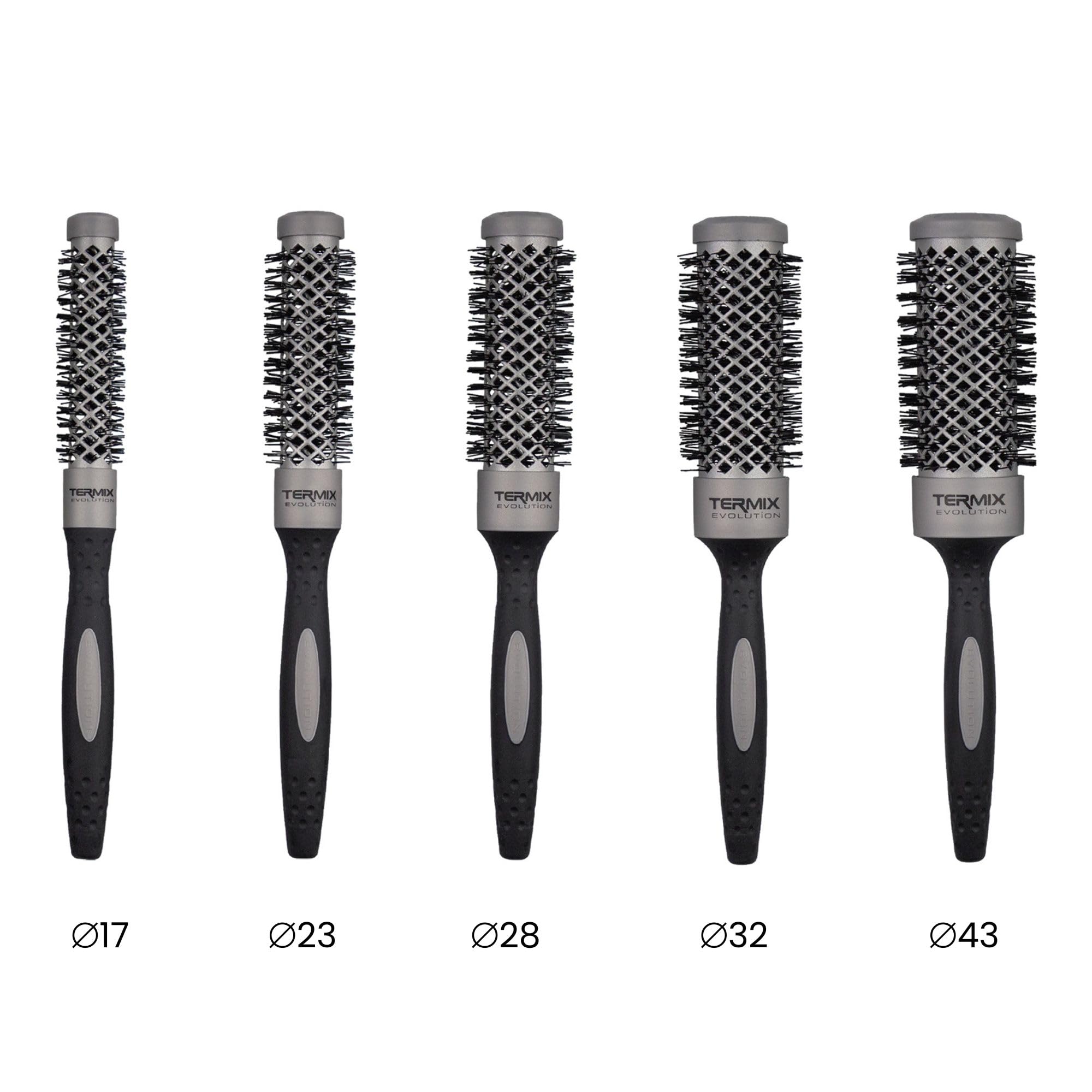Termix Evolution Basic, Spazzola Termica Rotonda Con Fibre Appositamente Studiate Per Capelli de Medio Spessore. Disponibile In 8 Diametri E In Formato Pack, Nero, Pack 5 Diametri