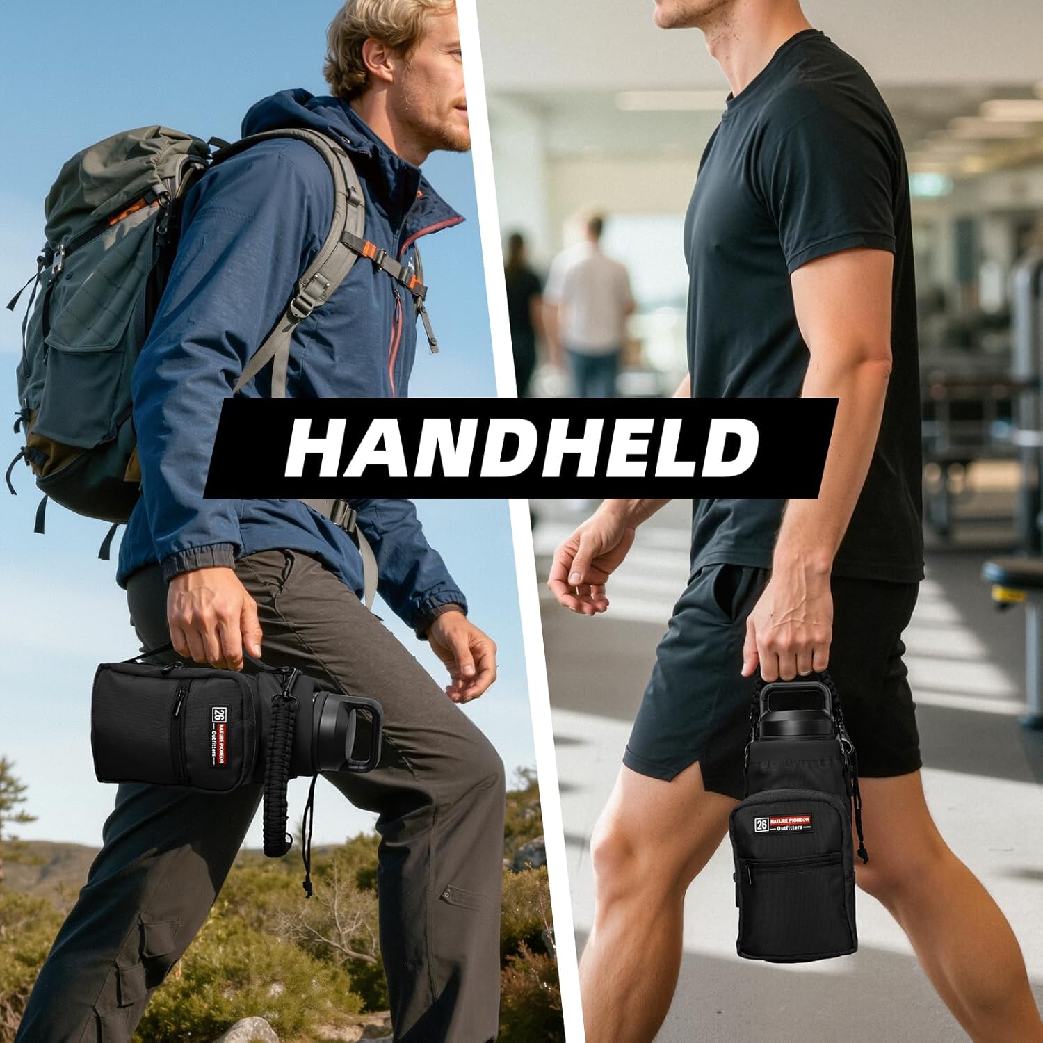 NATURE PIONEOR Water Bottle Holder with Adjustable Strap - 26/32/36/40/46/64oz Insulated Water Bottle Sling Carrier with Paracord Handle & 2 Pockets, Outdoor Sports, Hiking, Camping, Gym - Image 8