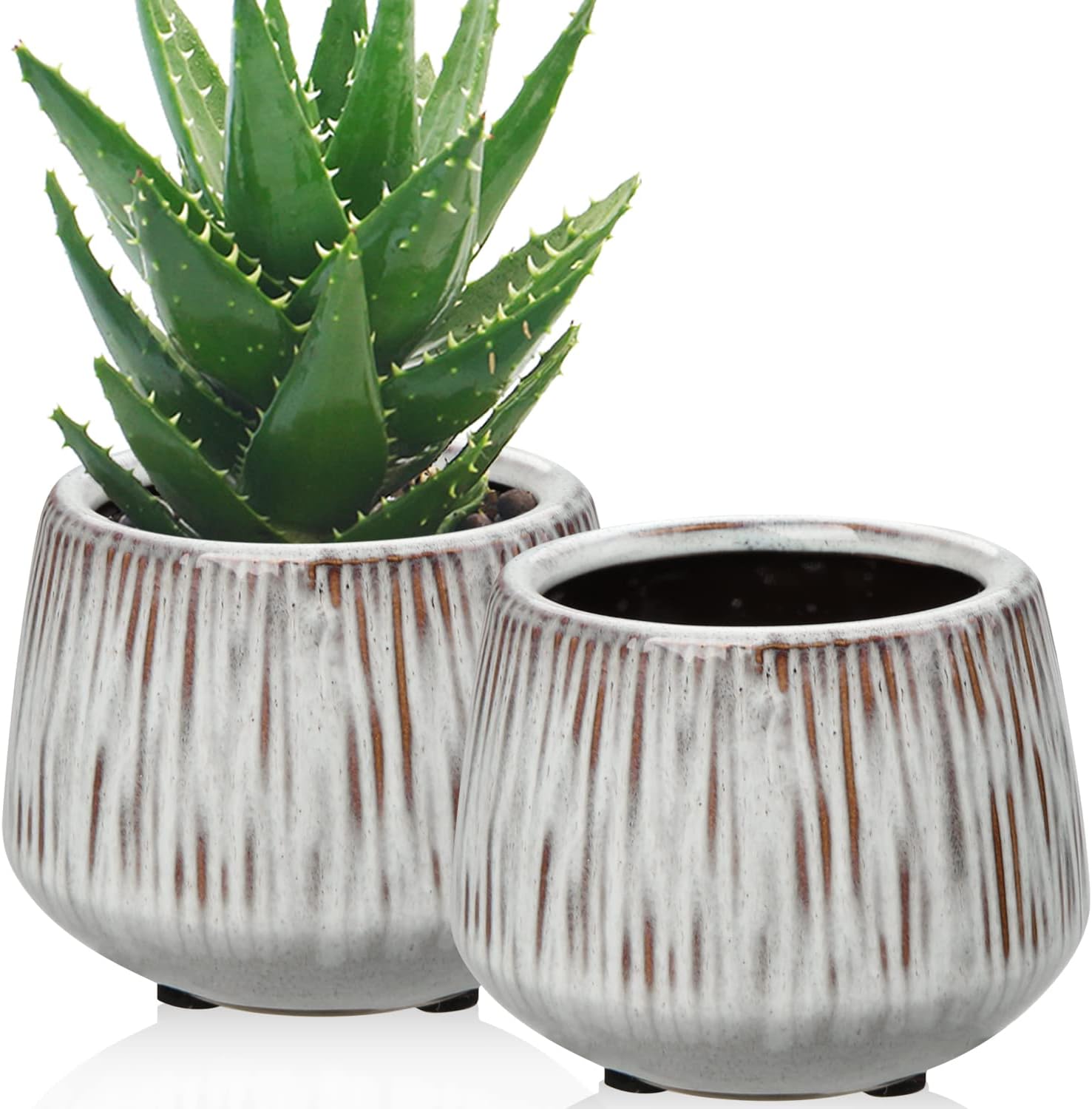White Ceramic Planters for Indoor Plants 5.3 inches Pots for Plants Succulent Planters Set Small Flower Pots for Snake Plants, Cactus, Orchid Set of 2 Plant Containers Garden Pots