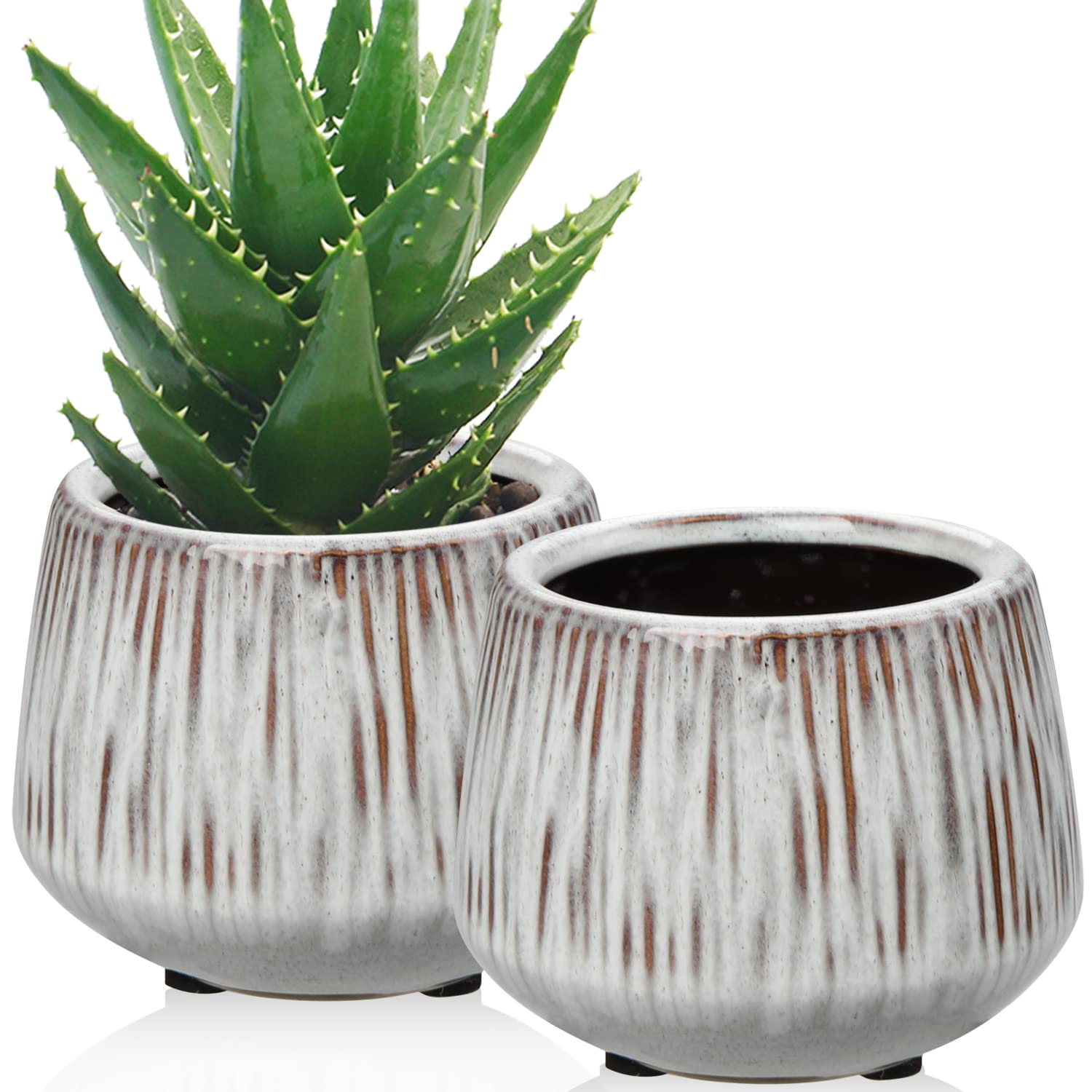 White Ceramic Planters for Indoor Plants 5.3 inches Pots for Plants Succulent Planters Set Small Flower Pots for Snake Plants, Cactus, Orchid Set of 2 Plant Containers Garden Pots