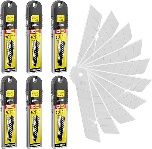 Cuchillas SK5 de 0.984 in, 60 cuchillas (420 segmentos), cuchillas de repuesto con dispensador que se adaptan a la mayoría de cuchillos utilitarios