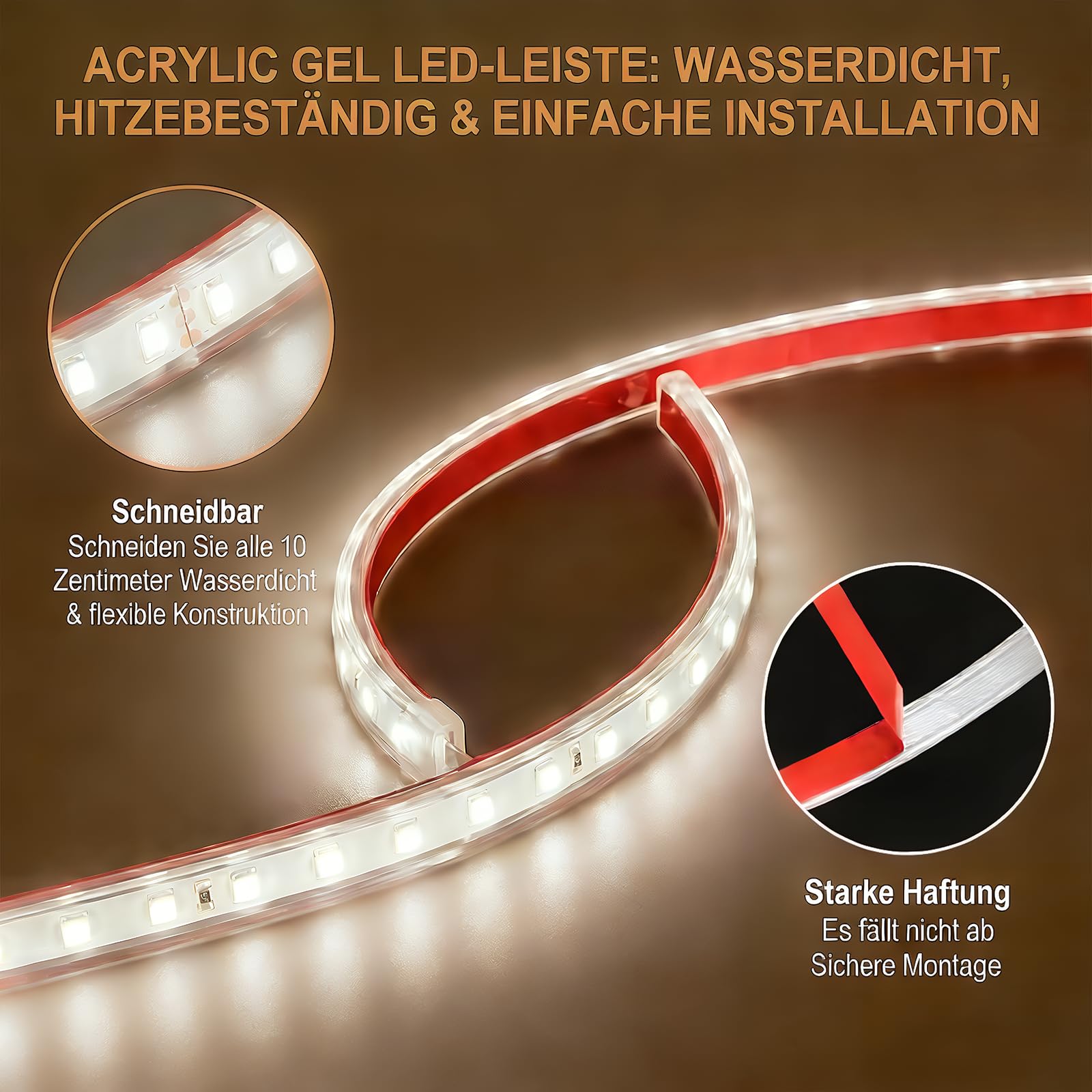 Biała taśma LED, wodoszczelna, 5 m, 220 V, 120 diod LED / M 4000 K, do użytku na zewnątrz, elastyczna taśma LED z przełącznikiem, do ogrodu, patio, dekoracji wewnątrz i na zewnątrz