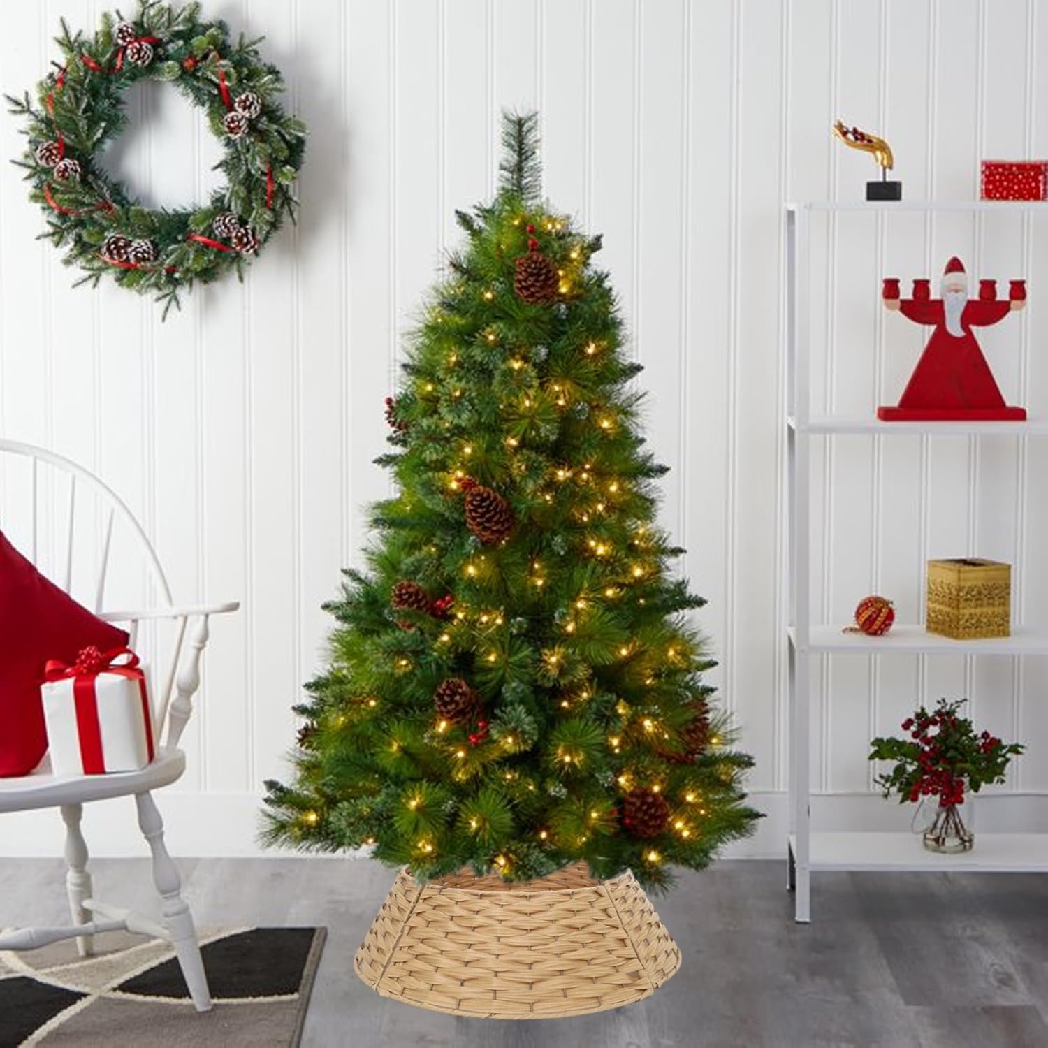 Christmas Tree Collar Woven Christmas Tree Stand Cover for Xmas Home Party Decorations Natural Color, Skirts
