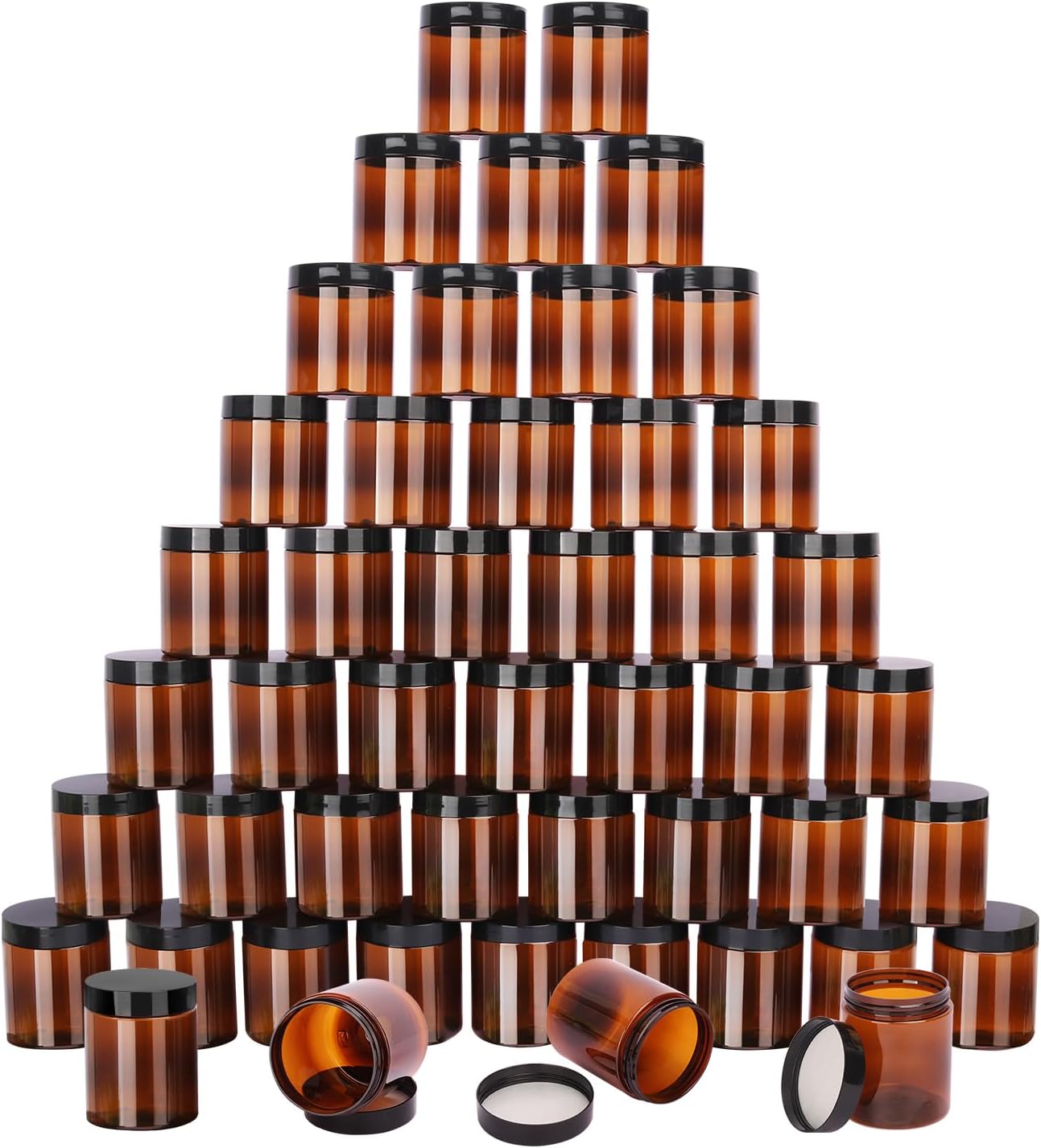 48 Packs 8 oz (250 ml) Black Plastic Jars with Lids, Cosmetic jars with Wide-Mouth for slime, beads, rhinestones, sequins Cosmetics, Lotion, Cream, Ointments and More by KUKLIPJIM.