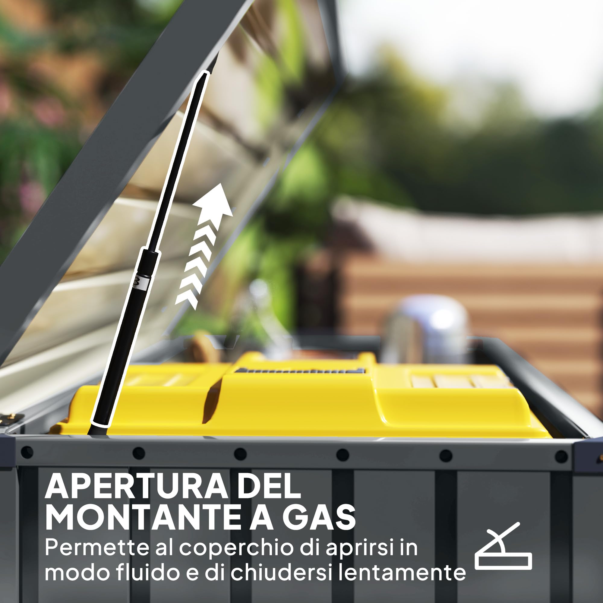 Outsunny Baule da Esterno da 400L con Coperchio a Doppia Leva, Serratura e 2 Chiavi, Cassapanca Contenitore da Esterno Impermeabile in Acciaio Zincato, 124x66x72 cm, Grigio Scuro